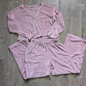 🌸 Old Navy Cozy Set — Oversized Dusty Pink Button-Down + Flare Pants (Size M)